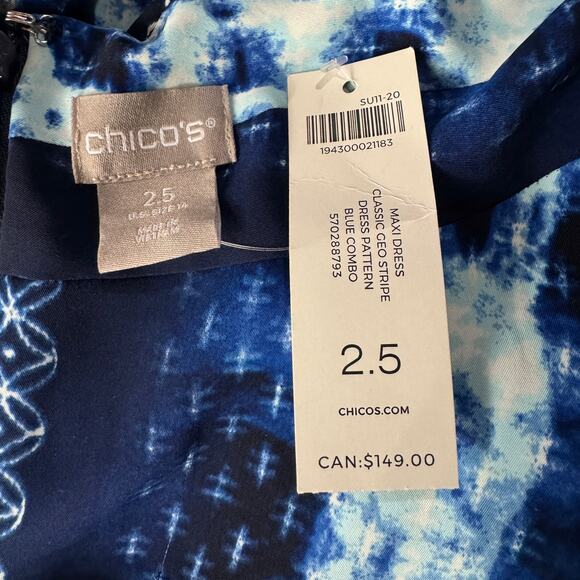 Chico’s SZ 2.5 (Large) Maxi Dress V-Neck Sleeveless Pleats Stretch Rear Zip Blue - Picture 7 of 9